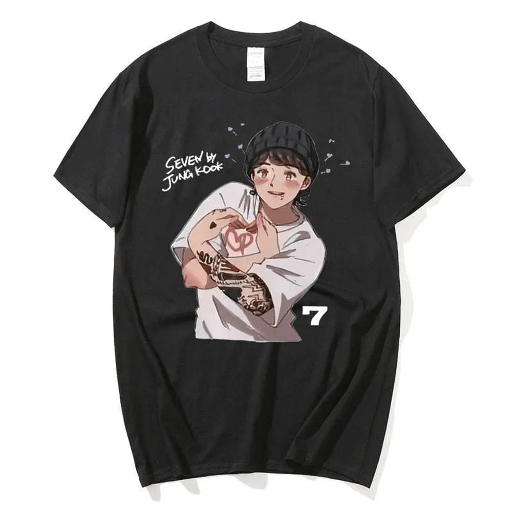 Casual Women S T Shirt KPOP SEVEN 7 JUNG KOOK Female Short Sleeve Summer Harajuku Fashion Couple Kaw Shirt - màu đen - Xem 1