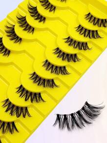 Asiteo 10 Pairs Natural Looking Fluffy Criss-Cross Cat Eye False Eyelashes, 3D Faux Mink Eyelashes, Makeup Lengthening Winged Eyelash Extensions - 眼尾拉長款 - 查看 3