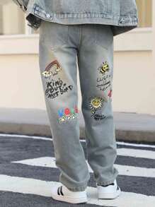 Jeans imprimés stylés pour garçons adolescents et adolescents, pantalons décontracté à la cheville pour garçons, pantalons longs en jean mode