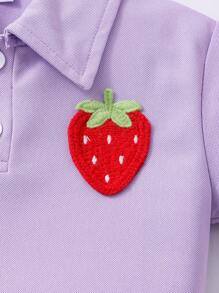 Young Girl Summer Short Sleeve Crewneck Strawberry Print Top + Solid Color Elastic Waist Skirt 2 Pieces Set