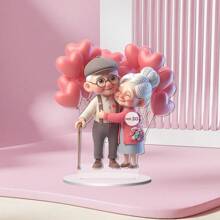 1 件爱心情侣与爱心气球浪漫主题风格装饰 2D 亚克力摆件，多用途可应用于家居室内装饰、办公桌装饰，是日常生活的完美礼物