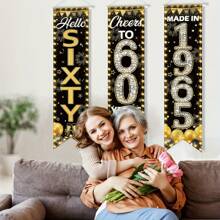 3 piezas Decoraciones para el 60th cumpleaños de hombres y mujeres - Pancarta de "Feliz 60th cumpleaños" Decoraciones para fiesta de cumpleaños Brindis a 60 años Suministros para fiesta de cumpleaños Fondo negro y dorado para decoración del 60th cumpleaños