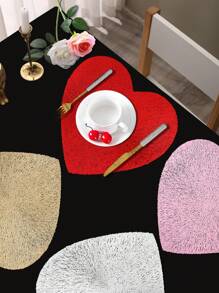 1/4/6pcs Heart Shaped Sequin Placemat, Suitable For Wedding Party Dining Table Decor, PVC Foil Heart Sequin Placemat