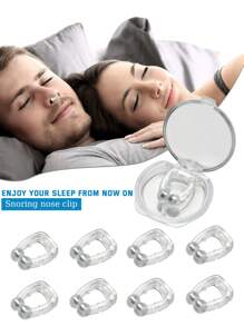 8 pièces de pince nasale magnétique anti-ronflement en silicone, un appareil de réduction du ronflement confortable pour les hommes et les femmes, livré avec un boîtier de rangement pour améliorer la qualité du sommeil, portable et adapté aux voyages en famille, et sert d'aide au soulagement du ronflement