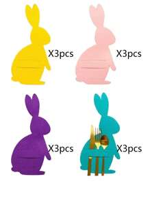 12-Piece Bunny Shape Multicolor Felt Tableware Set, Easter Bunny Tableware Holder Bag Placemat, Tableware Holder, Egg Table Decoration Supplies, Table Decoration Supplies Cutlery Bag Tableware Bag Holiday Decoration - Multicolor - View 13