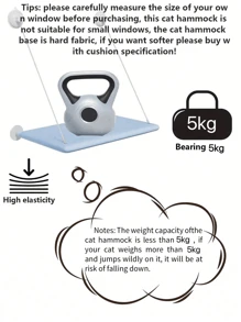 1 pieza Hamaca para gatos Cama colgante para mascotas Cama de ventana para gatos y perros pequeños Asiento de ventana soleado con manta Capacidad de soporte de 5kg Accesorios para mascotas - Multicolor - Ver 9