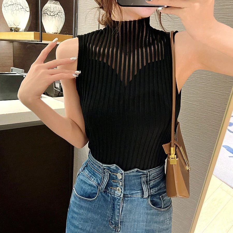 Women's Knitted Beach Top - Black - View 1