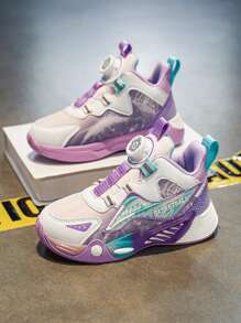 Zapatos de baloncesto giratorios para niños - Zapatos deportivos casuales de PU morado, con amortiguación y antideslizantes, apropiados para correr y caminar tanto en interiores como en exteriores