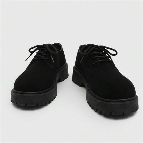 Men's Retro Work Boots, Thick Sole Derby Shoes, Large Head Casual Leather Shoes, Teenagers Low-Top /Formal Shoes