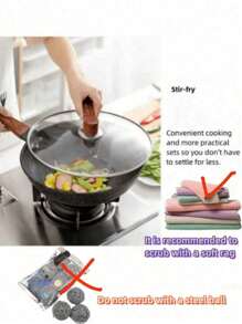 1pc Non-Stick Frying Pan For Home Cooking, Reduces Smoke, Flat Bottom Skillet For Frying And Stir-Frying Seafood Boil