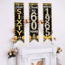 3 piezas Decoraciones para el 60th cumpleaños de hombres y mujeres - Pancarta de "Feliz 60th cumpleaños" Decoraciones para fiesta de cumpleaños Brindis a 60 años Suministros para fiesta de cumpleaños Fondo negro y dorado para decoración del 60th cumpleaños