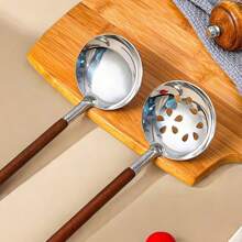 Multi-Functional Mini Kitchen Utensil, 304 Stainless Steel Ladle, Colander, Turner, Anti Scalding Wooden Handle Cooking Spoon, Cooking Tools Including Soup Spoon, Slotted Spoon,Spatula, Dishwasher Safe, Suitable For Kitchen Restaurant