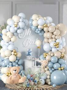 122 件 Marca 蓝沙白金属金气球胶链和 2 件气球配件，生日婚礼新娘送礼会派对节日周年庆典房间墙壁摄影背景装饰的完美装饰，宝贝送礼会装饰气球花环拱门套件，派对礼物 - 馬卡龍藍 - 查看 6