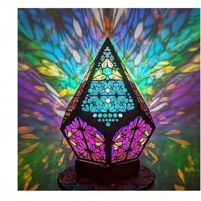 1 件波西米亚吊顶投影灯、艺术装饰灯、客厅卧室夜灯氛围灯、USB 供电浪漫复古风格桌面 LED 夜灯