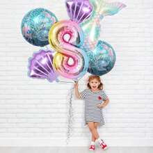New Oversized Mermaid Tail, Seashell Numbered 1-9 Birthday Set, Suitable For Birthday, Anniversary, Wedding, Mermaid Ocean Theme Party Decorative Balloons