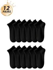 2/6/12 Pairs For Women, Black And White Ruffled Ear Edge Vertical Stripes, Breathable And Refreshing, Ins Style, College Style Ankle Socks, Home, Commuting, Party All-Match, Valentine's Day Gift - Multicolor - View 24