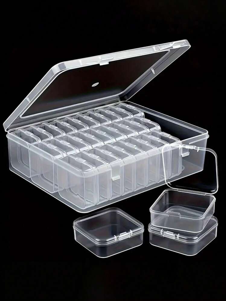 2 Pezzi Contenitore Plastica Tanti Scomparti, 20×13.5×3.8cm Porta Perline a 24 Scomparti, Regolabili Custodia Rettangolare Trasparente con Coperchio