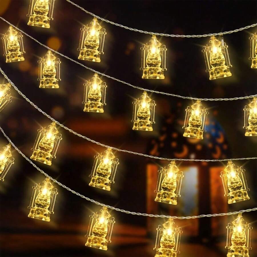 1 PC 10/20/30/40 Eid Mubarak Lantern Ramadan String Lights Hanging Decorative Lamp Battery Powered Suitable For Home Garden Bedroom Yard Ramadan Festival Party Shop Decoration Gifts Birthday Graduation - Yellow - View 1