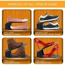 12/24Pcs Shoe Slots Organizer Adjustable Shoe Stacker Space Saver Double Deck Shoe Rack Holder Shoe Stack For Closet Organization - Black - View 4