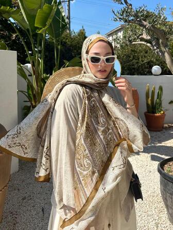 1pc Women's Fashion Elegant Paisley Print Lightweight Silky Scarf, Suitable For Daily Wear, Shawl/Wrap