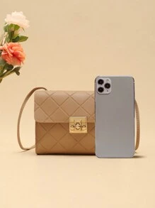 Summer Fashion Versatile Geometric Pattern Flap Lock Closure Square Shoulder Crossbody Bag - Khaki - View 4