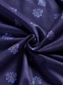 Women's Printed Long Sleeve Loose Maxi Length Abaya Robe - Blue - View 7