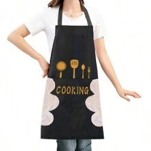 Multifunctional Kitchen Cooking Apron | Waterproof Oil-Proof Easy Clean Black Apron | With Pockets And Towel Design | Adjustable Unisex - Multicolor - View 7