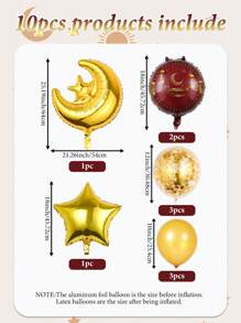 10 件开斋节气球套装 - 各式月亮、星星和铝箔气球，适用于斋月庆祝活动，通用派对装饰，铝箔和乳胶气球组合，无需电源 - 查看 2