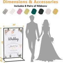 Wedding Welcome Sign Stand, 50"X30"X 20" Heavy Duty Easel Stand For Sign With 8 Pair Satin Ribbon, Welcome To Our Wedding Sign Holder, Metal Floor Standing Easels For Signs, Poster (Black) - Black - View 3