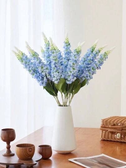 MEHELANY 6 piezas - 74 cm - Flores artificiales de color azul claro de Gypsophila, Delphinium, Jacinto, con textura realista, adecuadas para bodas, hogar, fiestas al aire libre, arreglos florales, decoración de mesas, jardín, hotel, bar, cocina, chimenea, decoración de jarrones, suministros para fiestas de otoño, Halloween, Acción de Gracias, Navidad, decoración de coronas, regalo para niñas