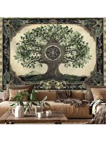 1pc Tree Of Life Tapestry, Wall Art Tapestry For Room Decor, 85gsm Polyester Fabric, Peach Skin Velvet Thin Version, Home Decoration - Multicolor - View 6