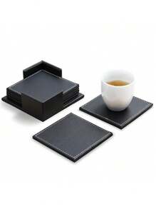 1pc Leather Coaster, Round/Square Solid Color Coasters, Non-Slip Waterproof Reusable Heat Insulation Pad For Coffee Cup
