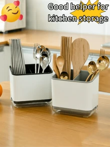 1pc Wooden Chopstick Holder Multi-Function Utensil Drainer Rack, Chop Stick Container, Cutlery Organizer For Kitchen - Multicolor - View 2