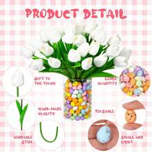 6 Pcs Artificial Tulips And 50 Fillable Foam Easter Egg Silk Faux Flowers Faux Tulips Floral Flowers Bouquet For Easter Spring Mother's Day Wedding Table Decoration