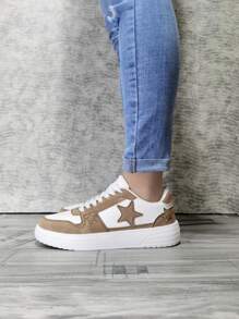 British Style White Shoes, Ultra-Light Thick-Sole Casual Shoes, Panda Star Pattern Skateboarding Shoes, Fashionable & Versatile 2024 New Couple Retro Low-Top Star Skateboard Shoes, Women Casual Shoes Ins Low-Top White Casual Shoes, Lightweight Sneakers, Ballet Dancer Training Shoes