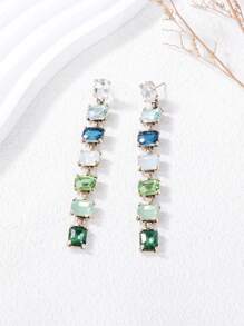 juran 1 对长款玻璃水晶水钻优雅女士耳环适合约会 - 綠色 - 查看 1