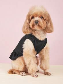 1pc Ruched T-Shirt Dress, Princess Ruffle Hem, Sleeveless Pet Dog Cat Dress, Spring/Summer - Black - View 3
