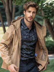 Military Soft Shell Tactical Jacket, Men's Waterproof Windproof Jackets, Men's Army Combat Hooded Coats - 卡其色 - 查看 2