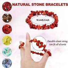 不对称天然宝石手链弹力碎珠块状紫水晶石英手链手镯女士 - 紫色 - 查看 2