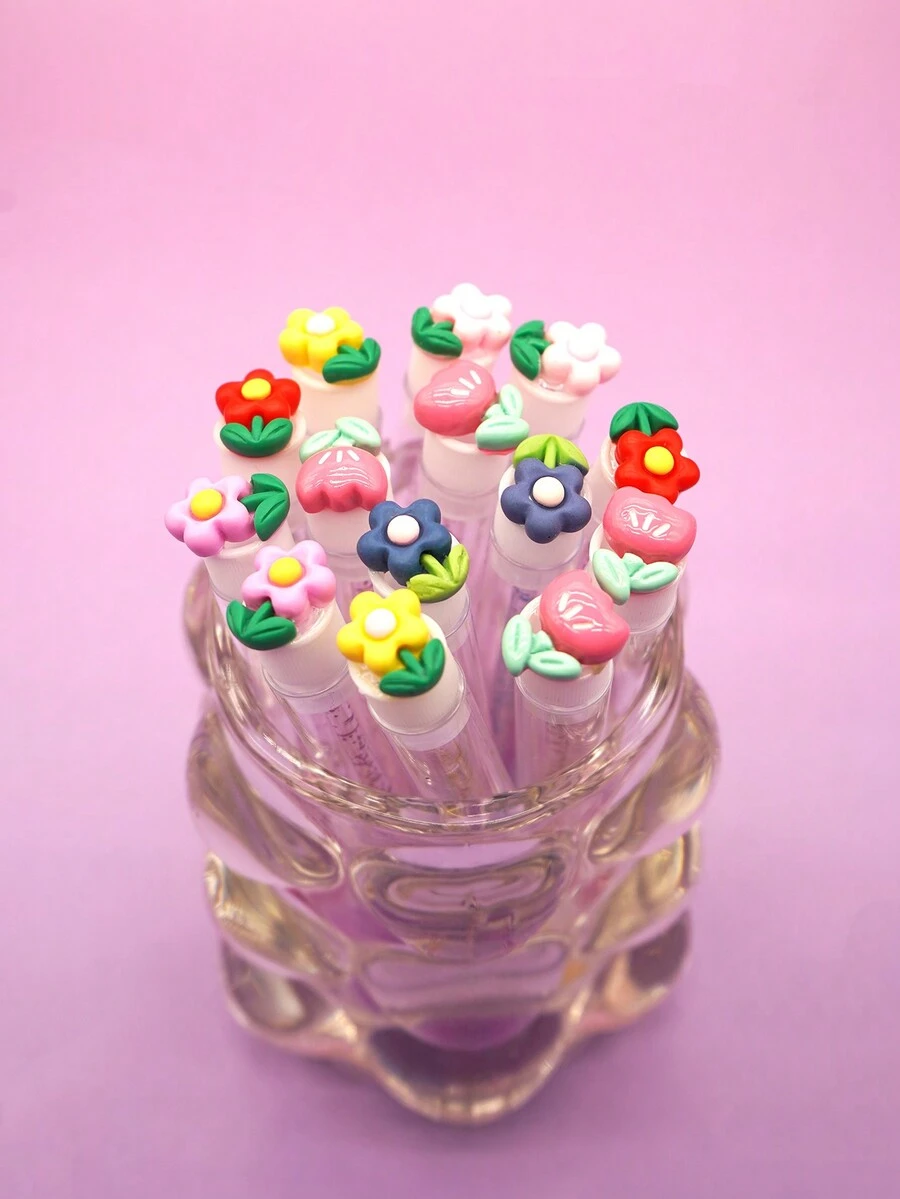 1/3/5/7支装郁金香花朵绿叶管状睫毛膏眉刷，带管睫毛刷，独立包装，旅行化妆刷 - 粉色 - 查看 1