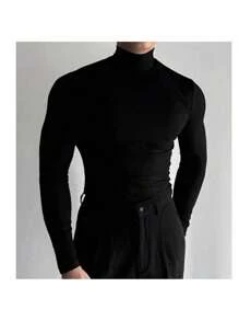 Ribbed Turtleneck Long Sleeve T-Shirt - 黑色 - 查看 4