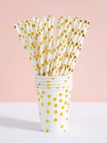 10/25/50/100 stuks witte papieren rietjes met gouden stippen, wegwerprietjes voor tafelgebruik voor verjaardagen, feesten, thuis, bars, drankwinkels, picknicks, feestartikelen en kerstcadeaus.