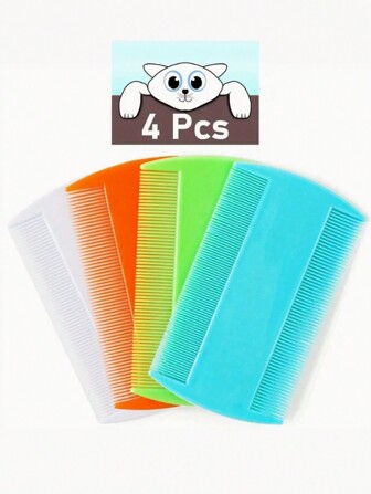 4pcs Pet Grooming Flea & Lice Comb, Double-Sided Fine Cat Hair Detangling Brush, Pet Fur Beauty Products