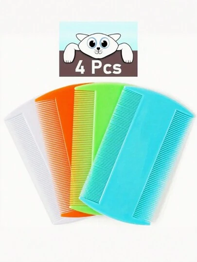 4pcs Pet Grooming Flea & Lice Comb, Double-Sided Fine Cat Hair Detangling Brush, Pet Fur Beauty Products