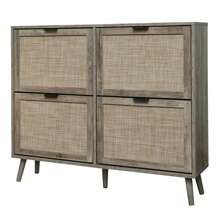 Sweiko Retro White Shoe Cabinet With Four Doors, Rattan Look, Double Shelf, Product Length 105 Cm, With Back Panel, Suitable For Hallways And Similar Areas