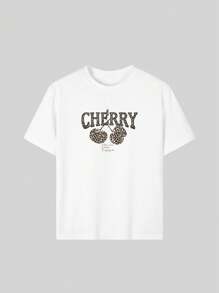 3件套女童休闲印花圆领短袖T恤，适合学生夏季穿着 - 豹纹、樱桃、蝴蝶结彩色T恤，为每个孩子带来欢乐！女童图案T恤，夏季上衣，青少年服装