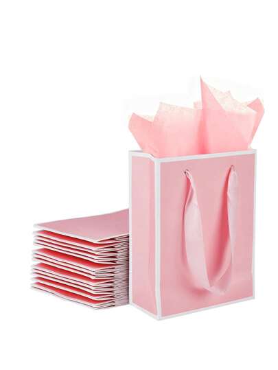20pcs/10pcs/4pcs-Handle Kraft Paper Bag, Pink Paper Bag -Rectangle Shopping BagChristmas Business ShoppingWedding Birthday Party Supplies Gift Bag-Gift Wrapping-Valentine's Day Gift Bag