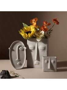 1 Stück kreative keramische Vase zum Bemalen, künstliche Blumendekoration, Kunstgesichtsdekor, Heimdekoration, Gesichtsvase, Veranda-Dekoration, Tischmittelpunkt, Tischdekoration, Alltagsartikel, Vase, Blumen Heimdekoration Raumdekoration Blumenvase Glasvase
