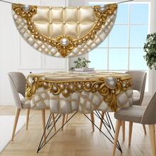 1 件金色珍珠格子印花圆形桌布，奢华防水彩色露台餐桌罩，艺术挂毯，窗帘，披肩，野餐垫，适用于 63 英寸桌子
