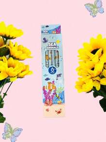 1 Set de 6 lápices en estuche con diseño de caja con dibujos animados, kit de papelería escolar